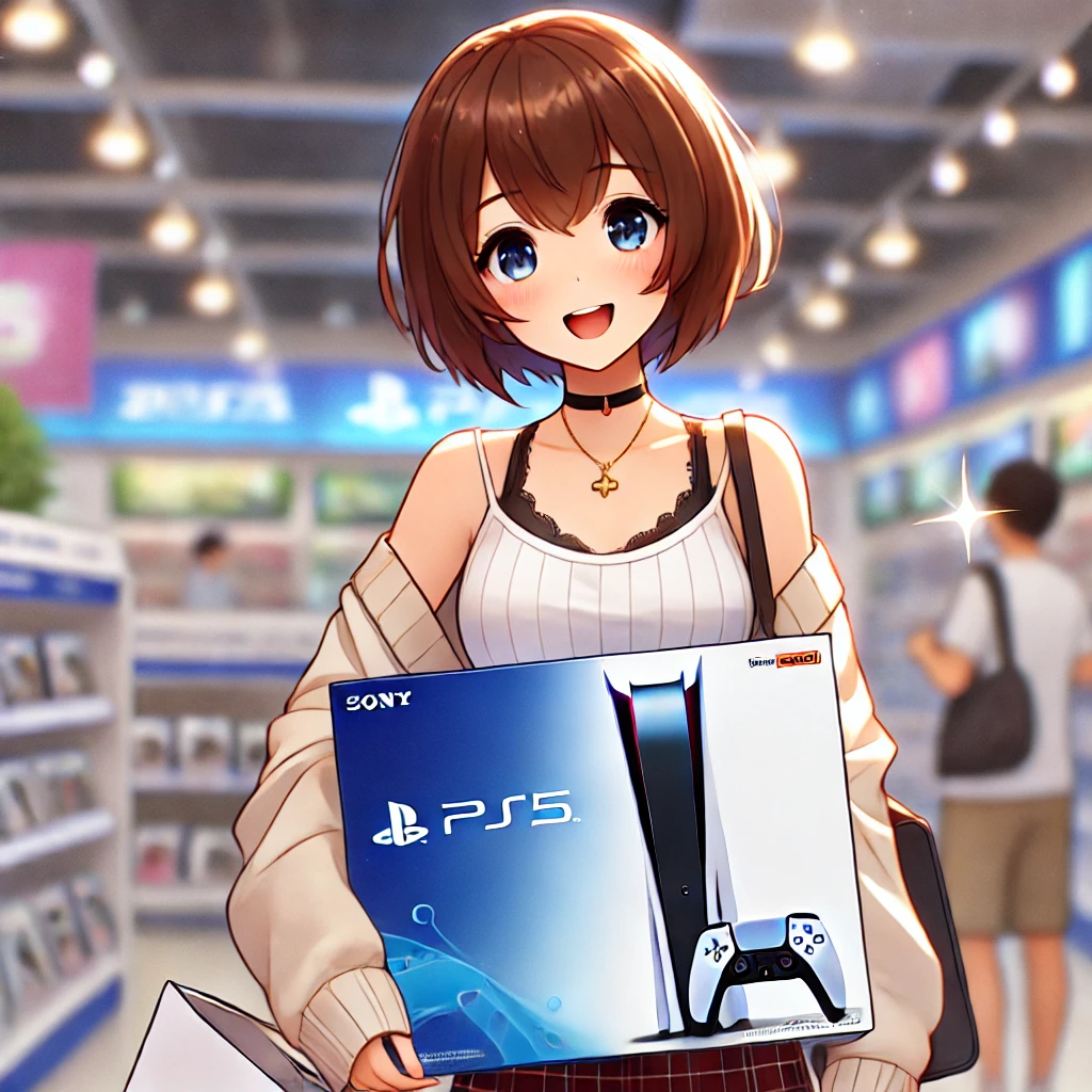 PS5の箱を持っている女の子