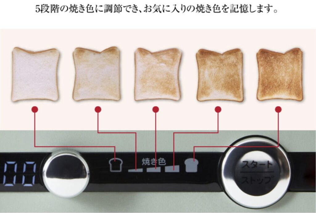 5段階の焼色に調節出来る